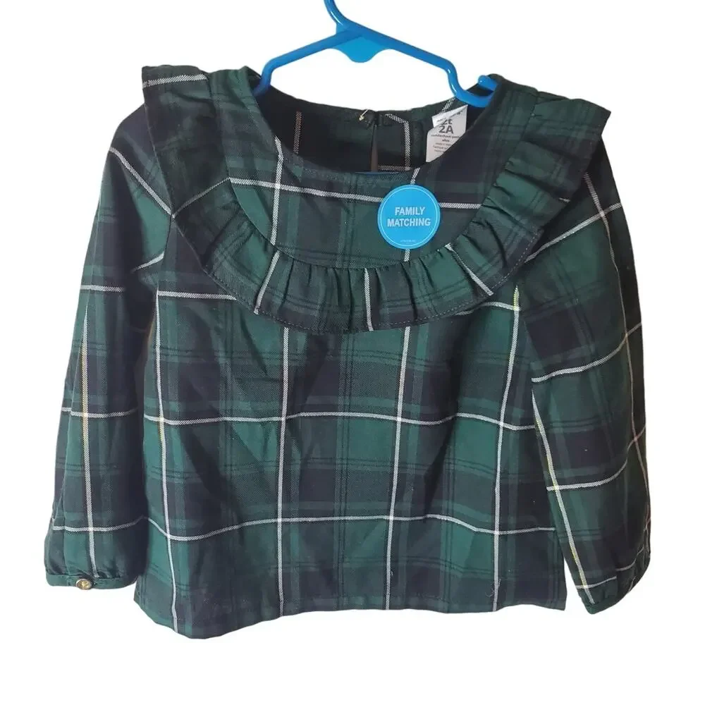 Carter's Black/Green Plaid Top, 2T, NWT
